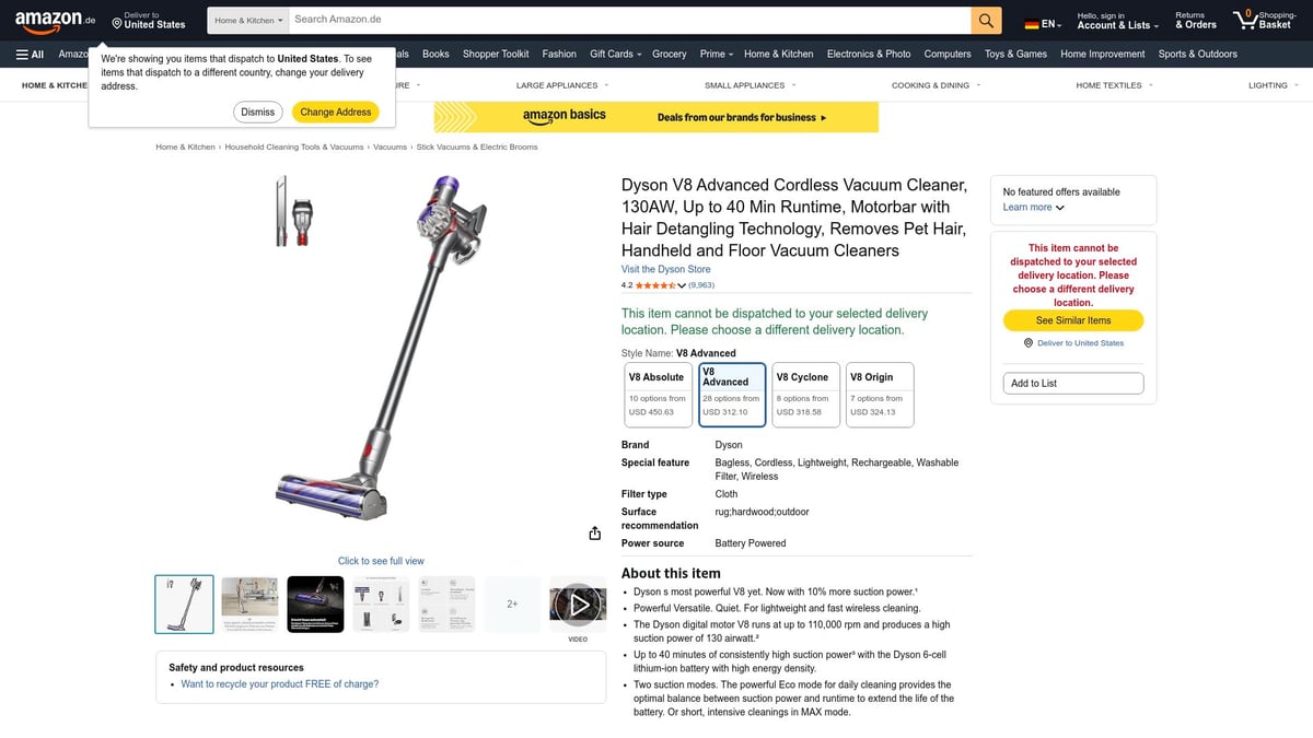 10 Amazon Black Friday Deals 2026, Die Du Nicht Verpassen Solltest - 4. Dyson V8™ Advanced kabelloser Staubsauger