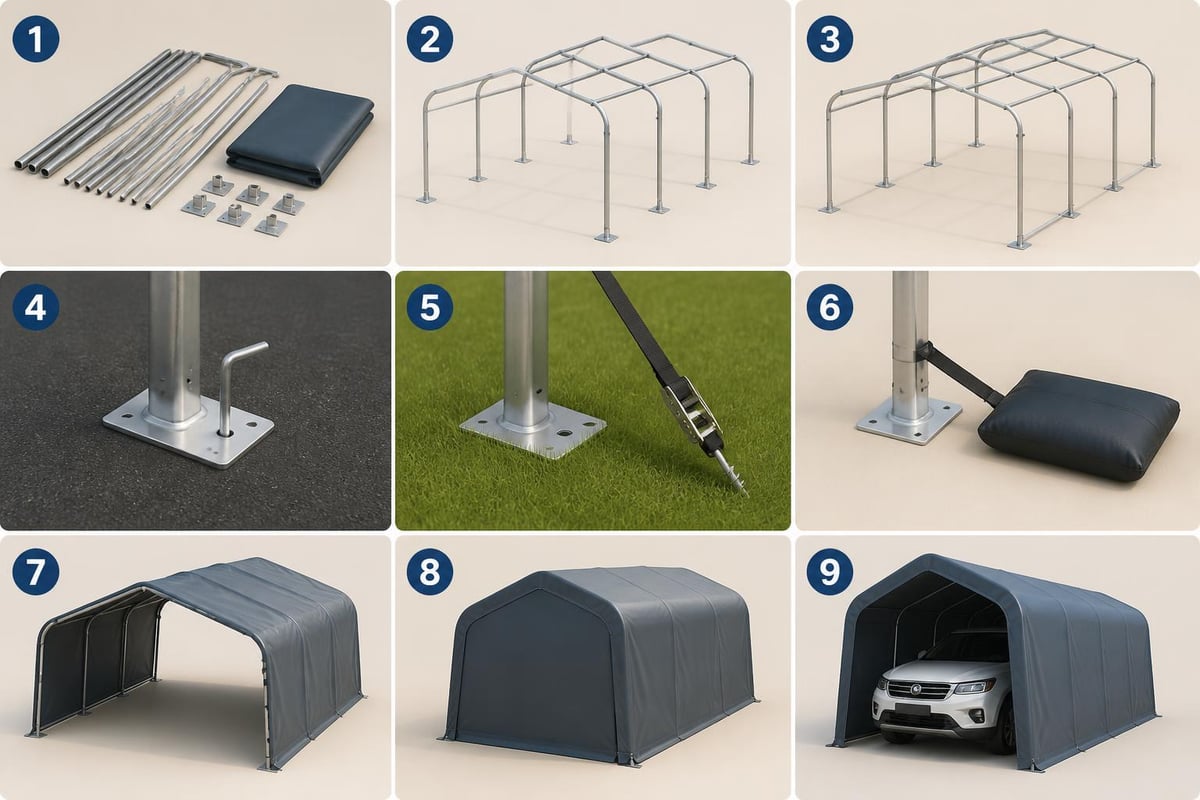 Portable carport installation process