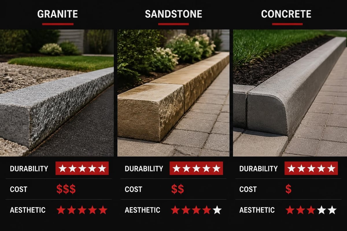 Material comparison for curb stones