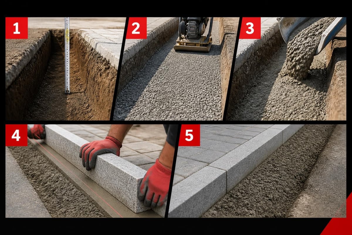 Installation process for curb stones