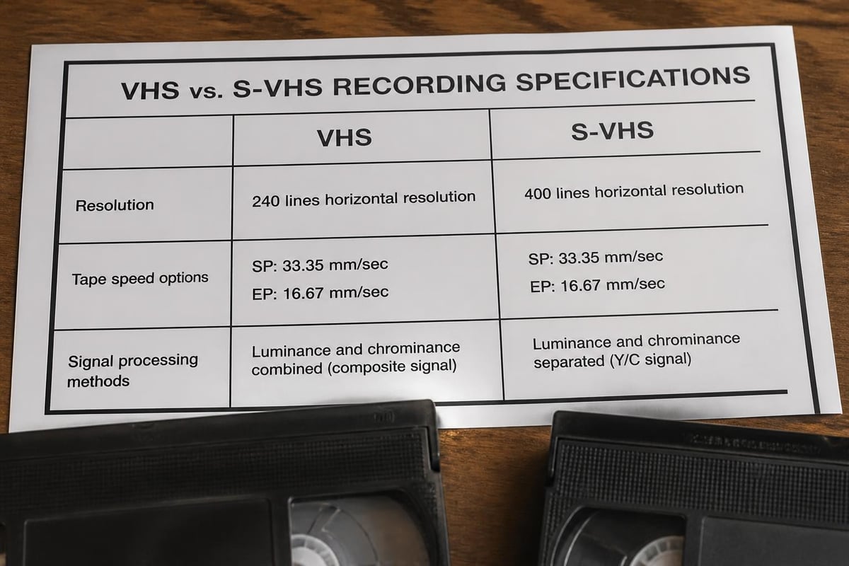 VHS technical specifications comparison