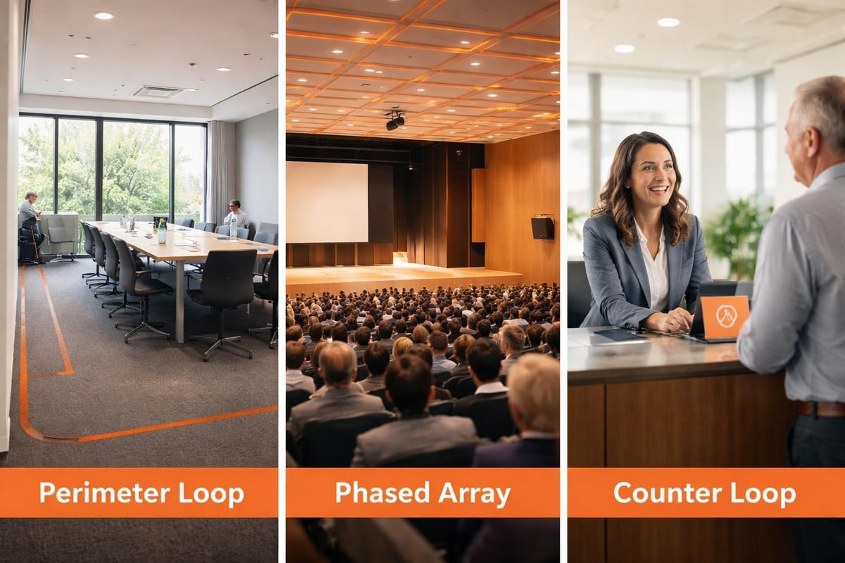 Commercial hearing loop configurations