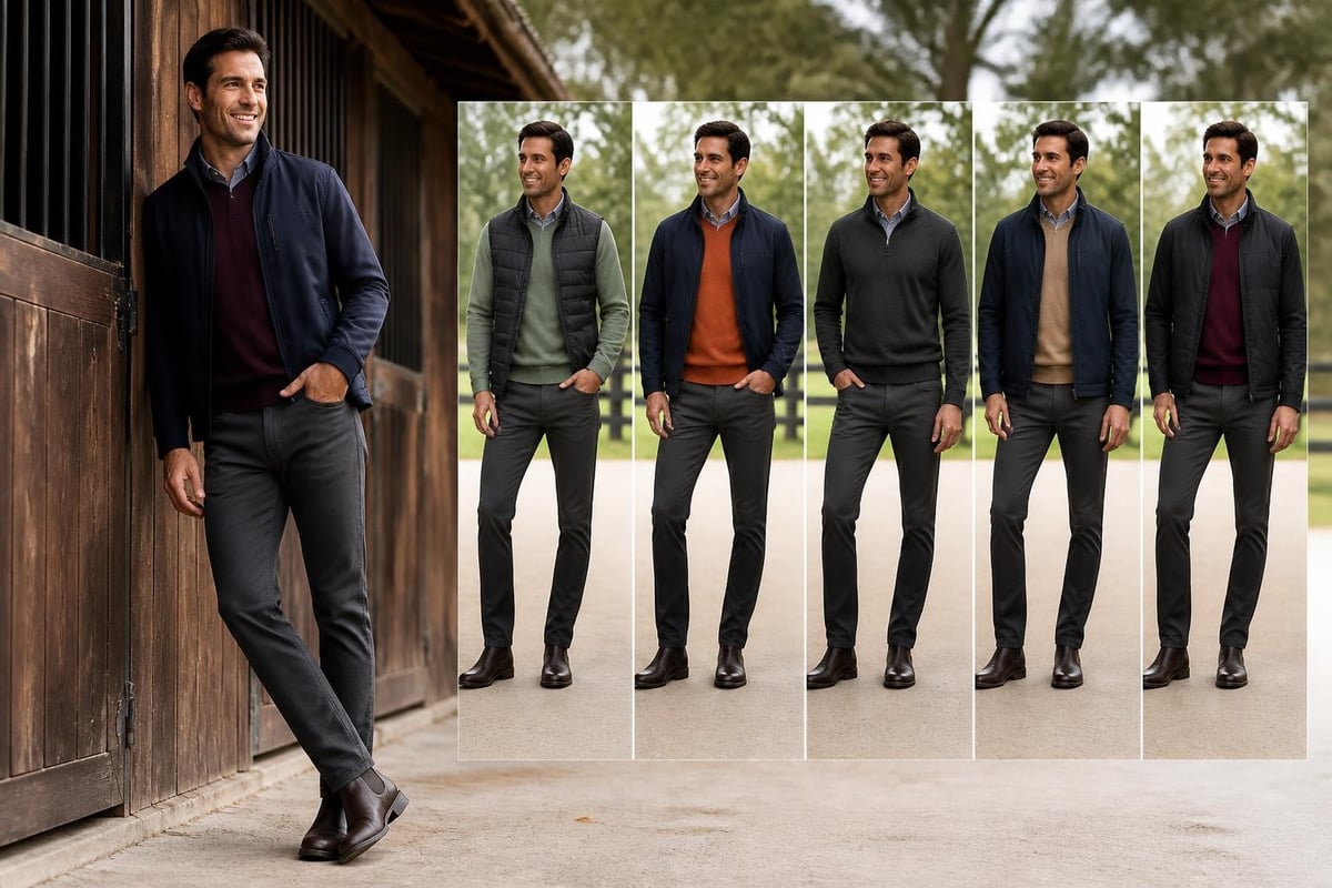 Versatile men's riding outfit coordination