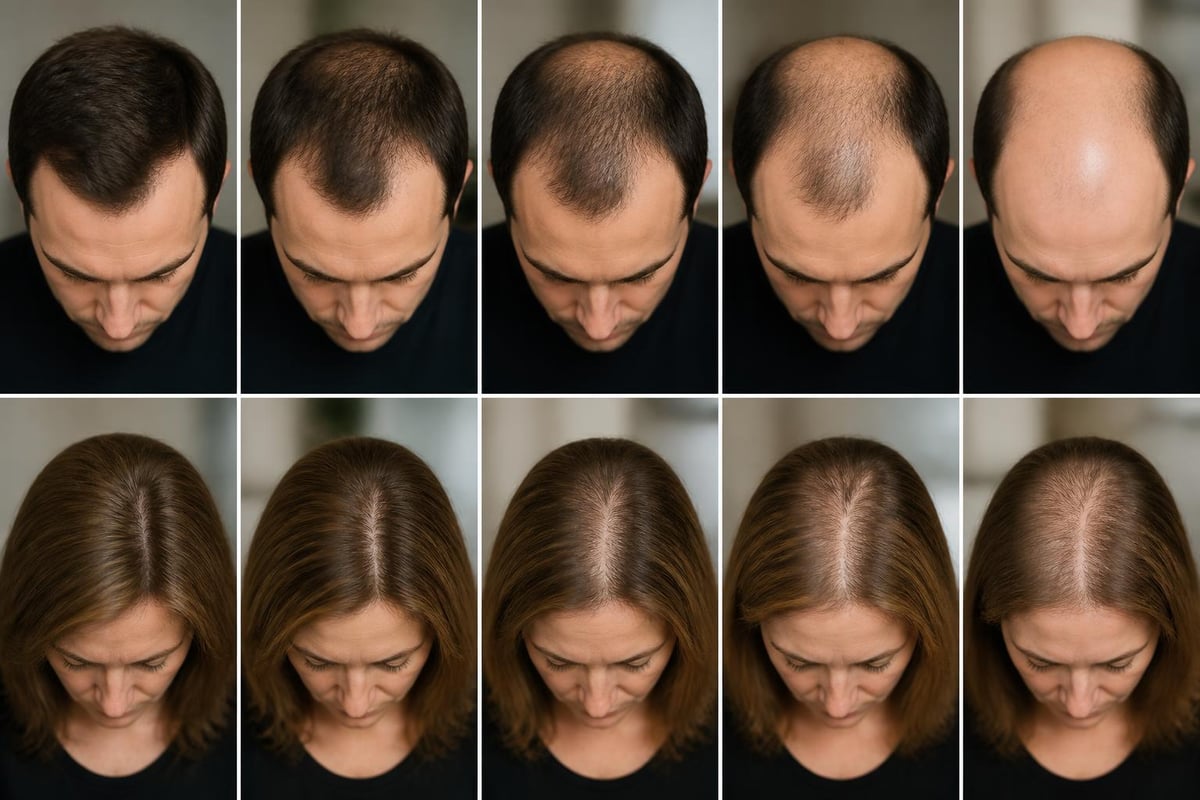 Hormonal transitions affecting DHT levels and hair loss in women during postpartum perimenopause and menopause