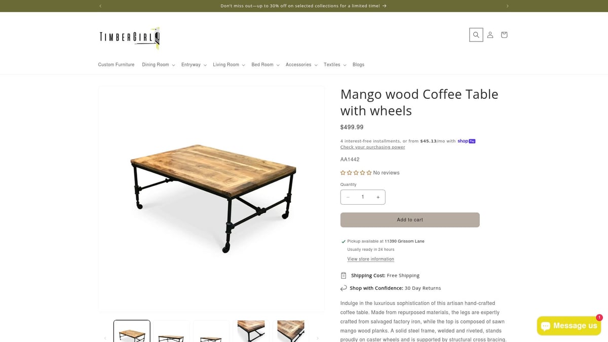 7 Best Industrial Table Coffee Designs for 2025 Homes - Mango Wood Coffee Table with Wheels – $499.99