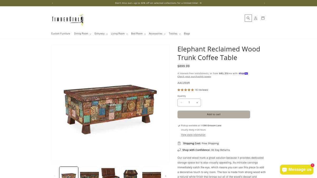 7 Best Industrial Table Coffee Designs for 2025 Homes - Elephant Reclaimed Wood Trunk Coffee Table – $899.99