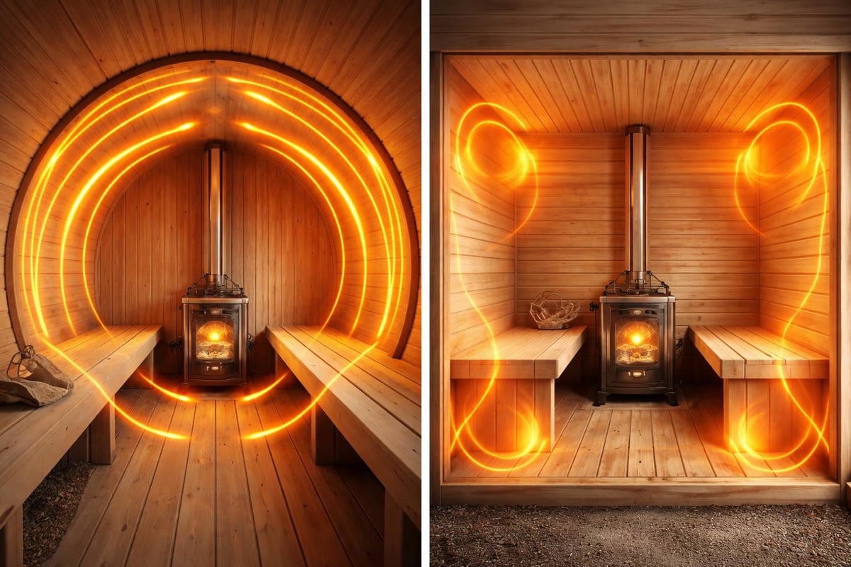 Barrel sauna heat circulation