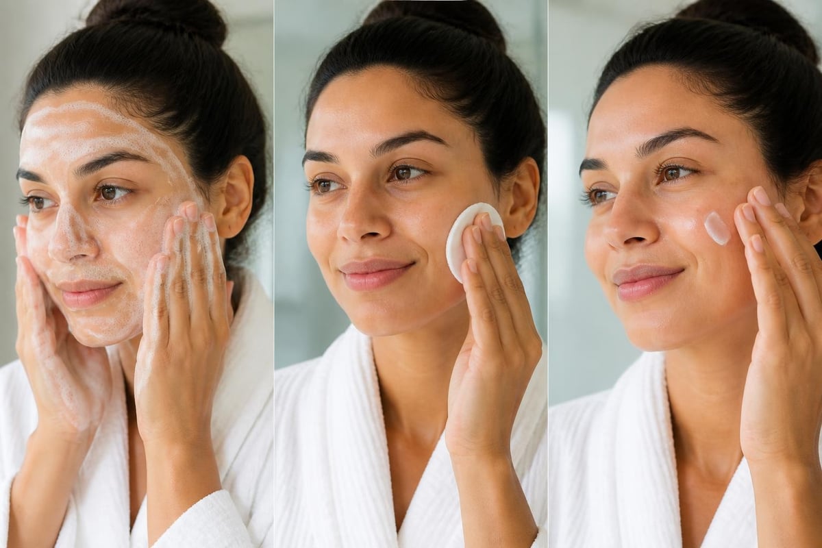 Three-step skincare routine sequence