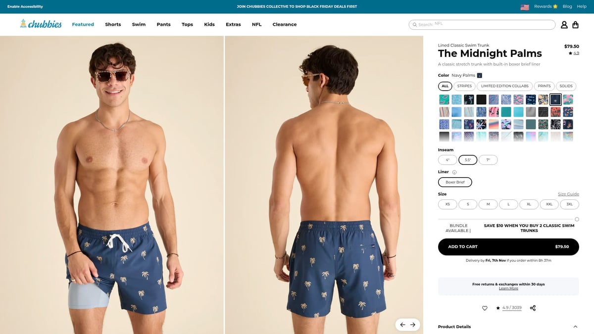 Chubbies Midnight Palms Classic - Maillots de bain homme 2025