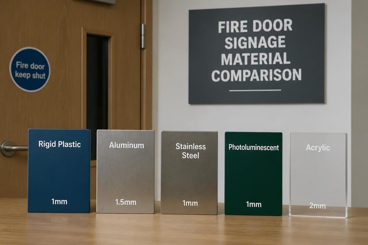Fire door signage materials and specifications