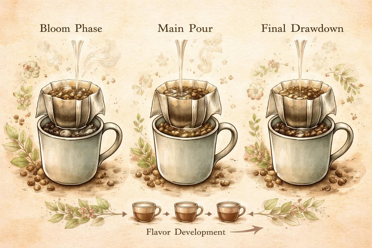 Pour-over brewing stages