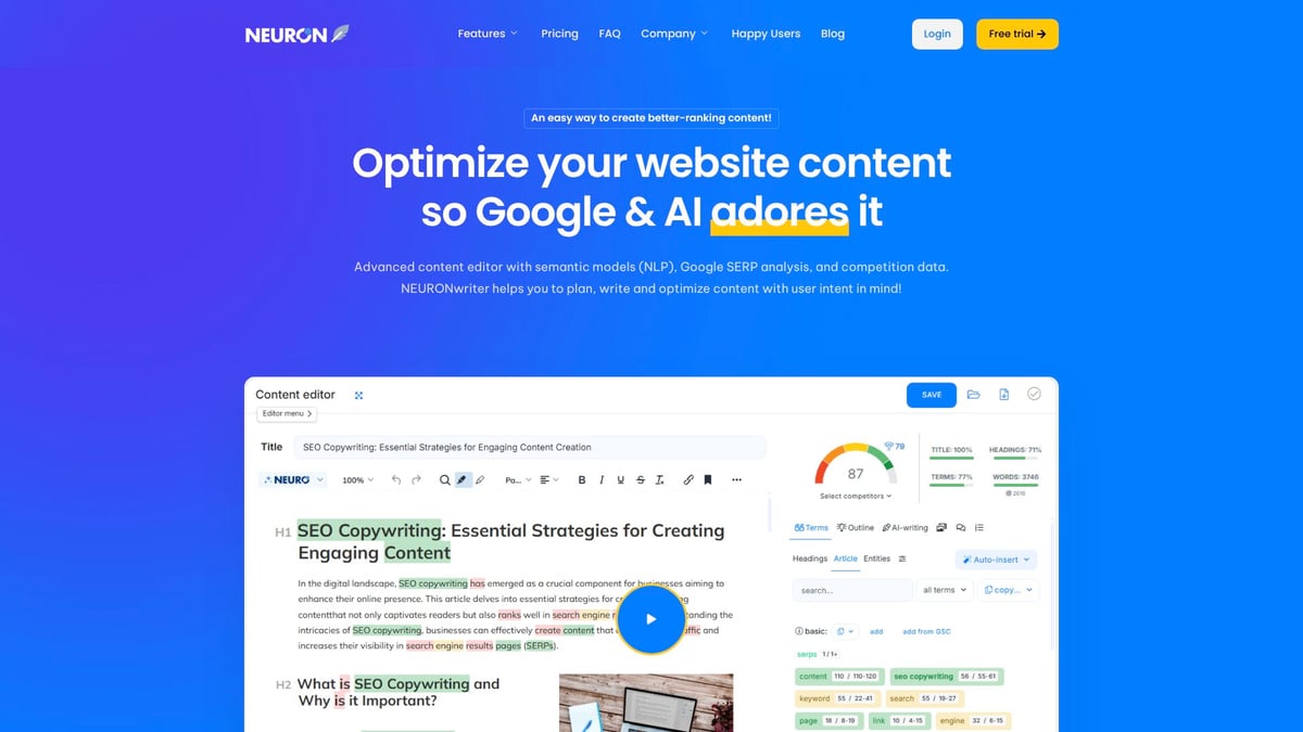 9 Essential AI SEO Platform Tools for 2025 Success - NeuronWriter
