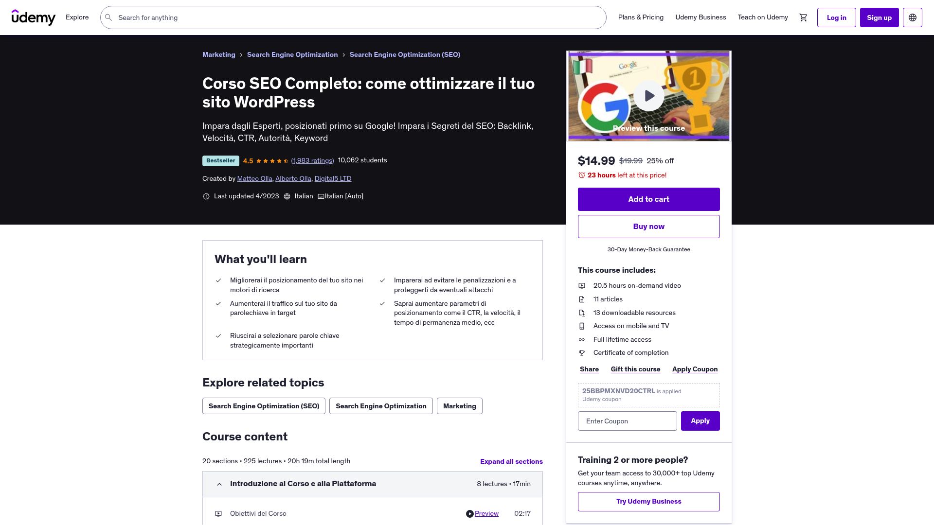 7 Migliori Corsi di SEO Online da Seguire nel 2025 - Corso SEO Completo: come ottimizzare il tuo sito WordPress – Udemy