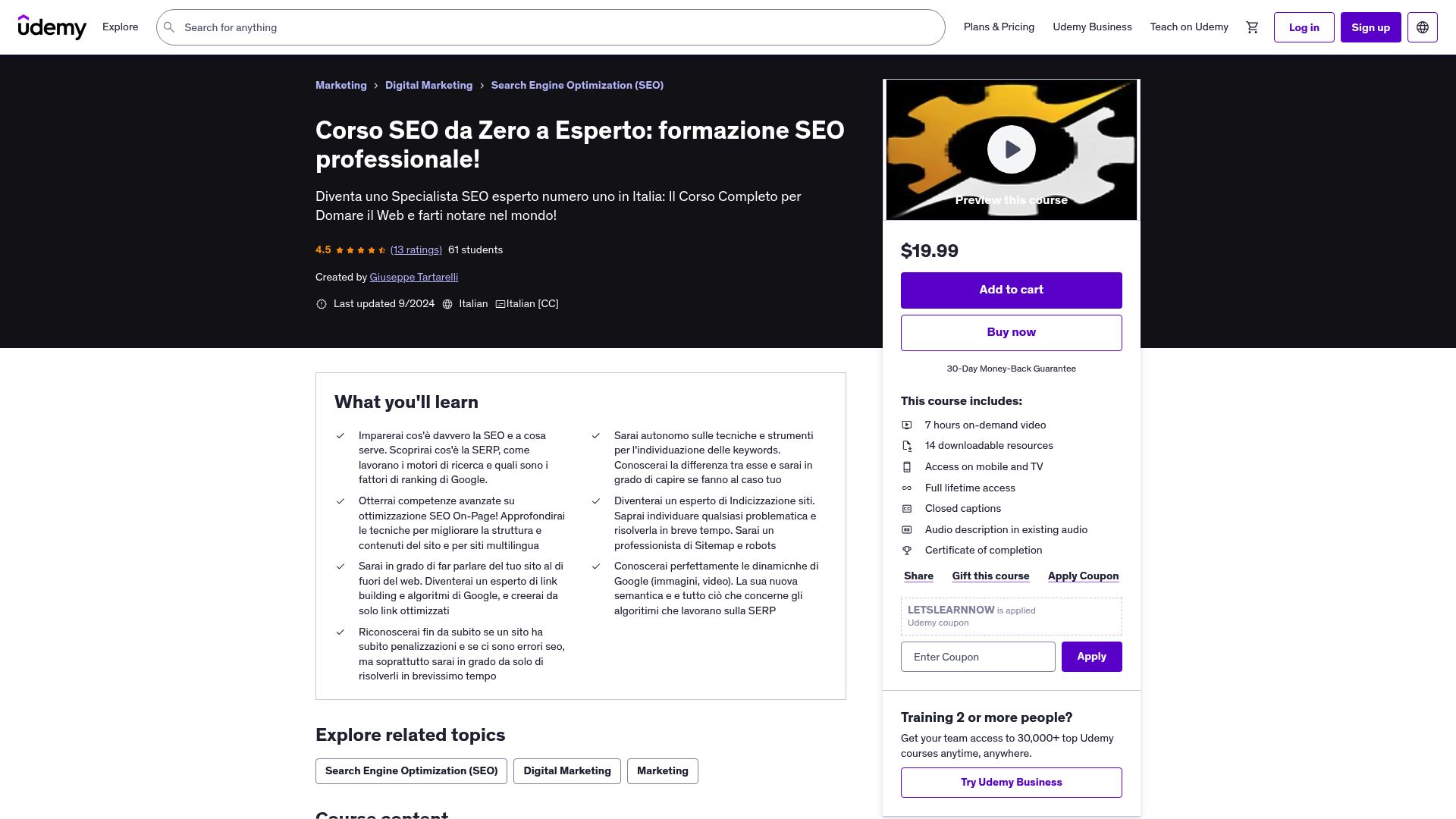 7 Migliori Corsi di SEO Online da Seguire nel 2025 - Corso SEO da Zero a Esperto: formazione SEO professionale! – Udemy