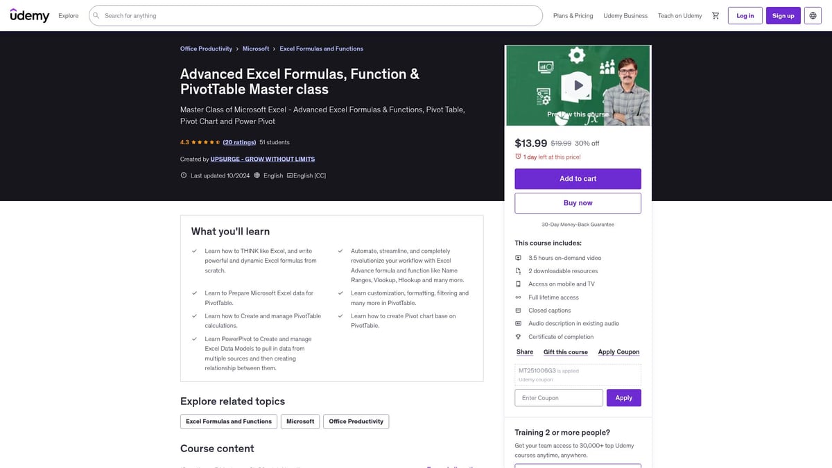 9 Essential Advanced Excel Courses Near Me for 2025 Success - Udemy: Microsoft Excel – Advanced Excel Formulas & Functions
