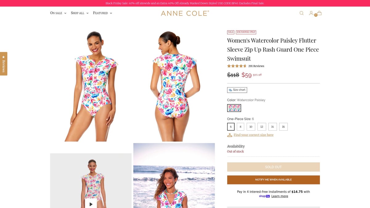 Top 10 Rash Guard Swimsuits for Stylish Sun Protection 2026 - Anne Cole Women's Watercolor Paisley Flutter Sleeve Zip Up Rash Guard One Piece Swimsuit