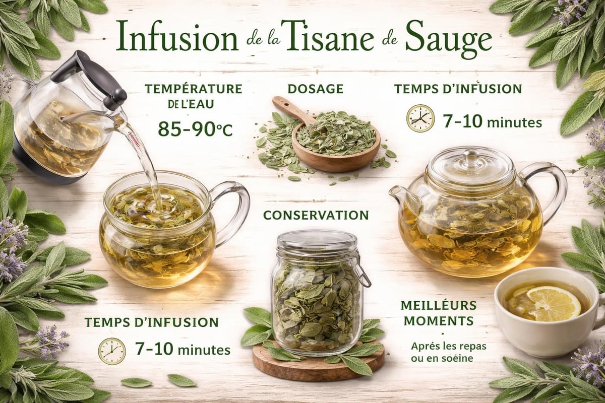 Préparation tisane sauge
