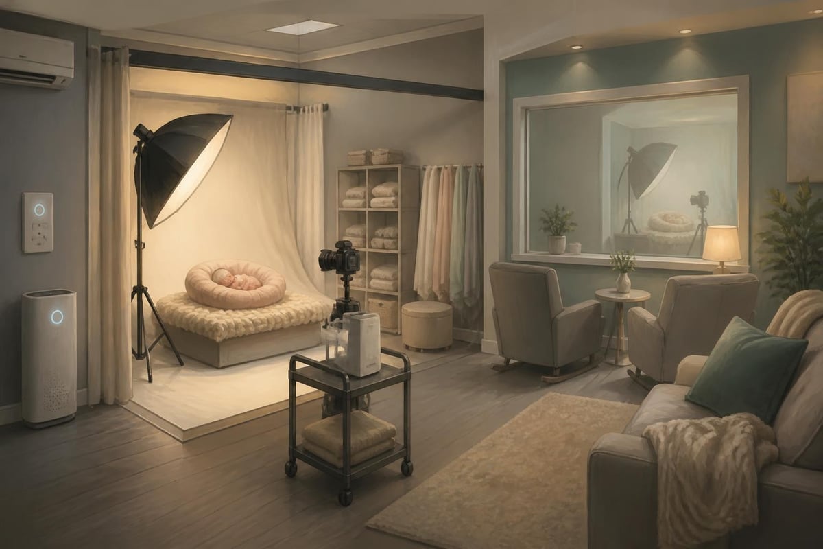 Professional newborn studio environment