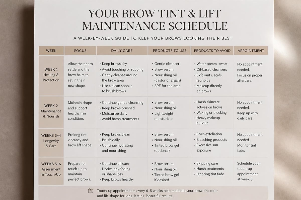 Eyebrow Tint and Lift: Complete Guide for 2026 4 Eyebrow aftercare routine timeline