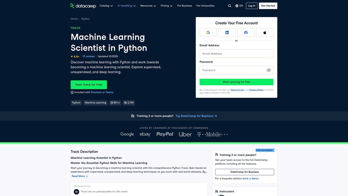 7 Essential Best AIML Course Picks for 2026 Success - DataCamp: Machine Learning Scientist with Python Track