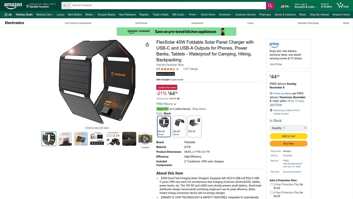 Top 7 Solar Phone Charger Picks for 2025 - FlexSolar 40W Foldable Solar Panel Charger with USB-C and USB-A Outputs