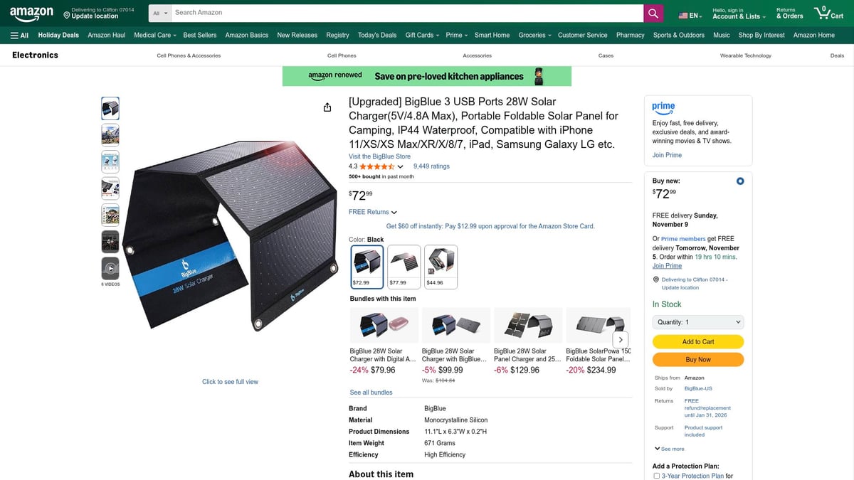 Top 7 Solar Phone Charger Picks for 2025 - BigBlue 28W Solar Charger, 3 USB Ports, Foldable, IP44 Waterproof