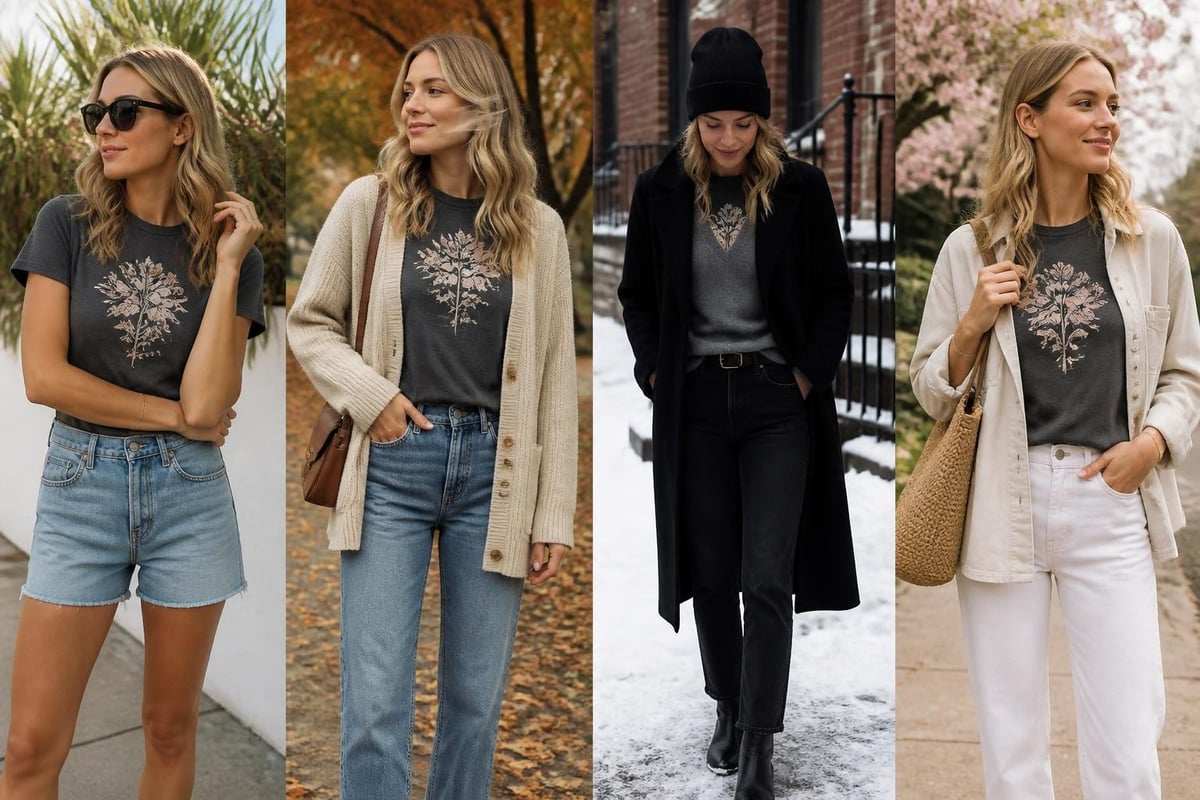 Seasonal graphic tee outfits