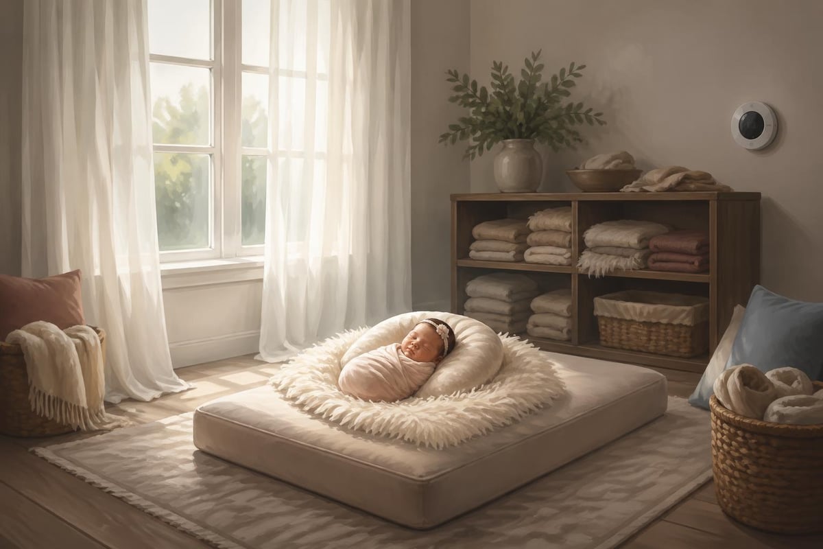 Natural window lighting setup for newborn photography