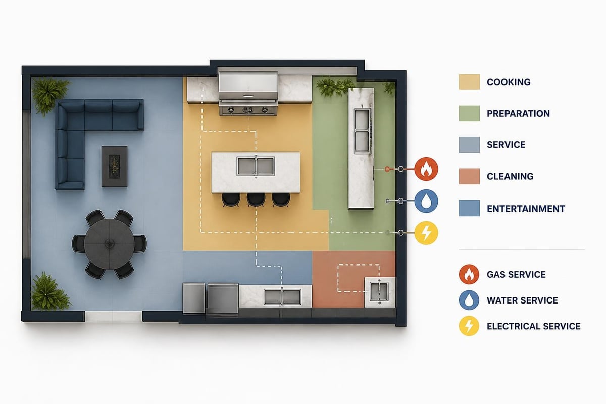 Outdoor kitchen zones layout
