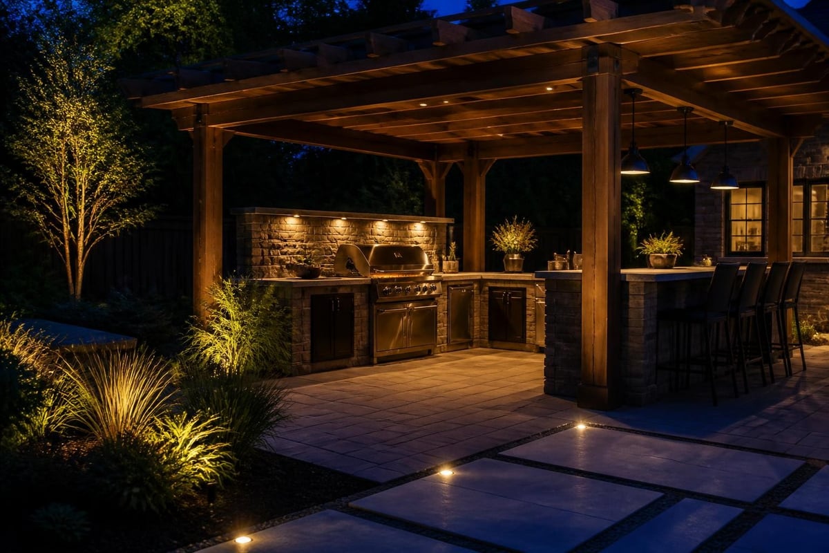 Outdoor kitchen lighting layers