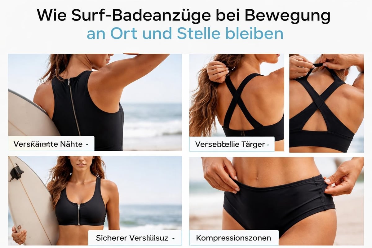 Surf swimsuit construction features
