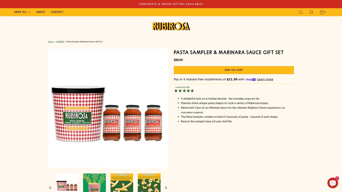 12 Irresistible Food Gifts to Delight in 2025 - Rubirosa Pasta Sampler & Marinara Gift Set
