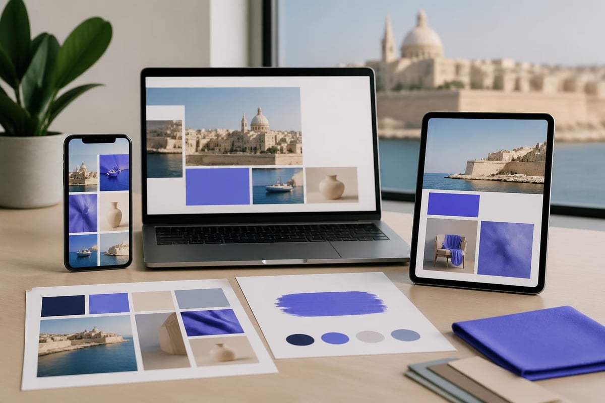Brand identity elements flowing into marketing channels