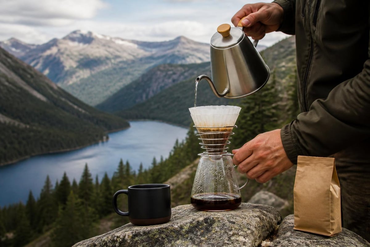Specialty coffee brewing outdoors