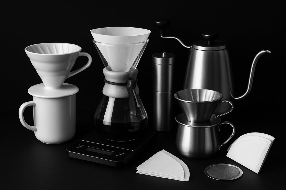 Pomůcky a vybavení pro přípravu filtrované kávy