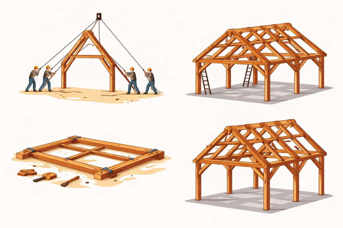 Timber frame raising sequence