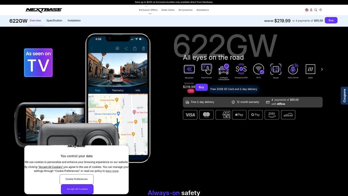 9 Essential Car Accessories Online Store Picks for 2025 - Nextbase 622GW 4K Dash Cam