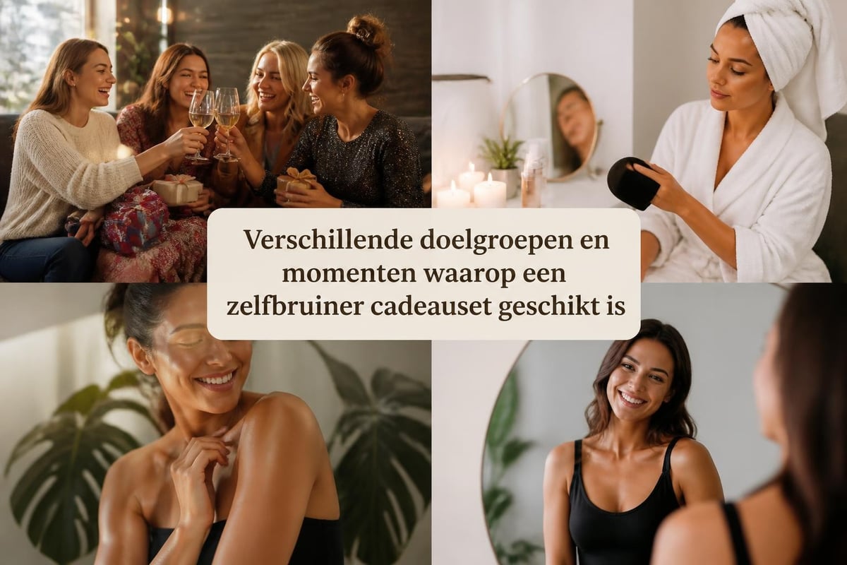 Verschillende personen die baat hebben bij een zelfbruiner cadeauset