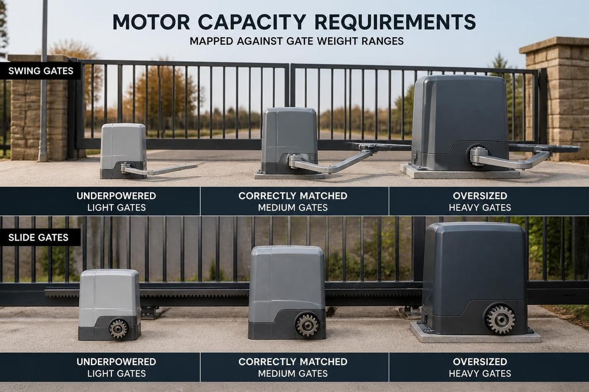 Electric gate opener motor sizing
