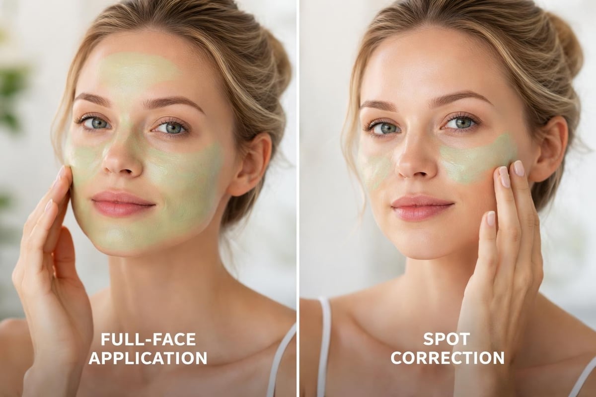 Different green tinted moisturizer applications