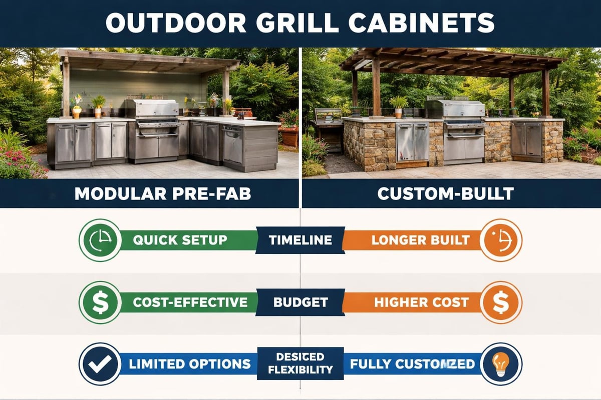 Modular versus custom grill cabinet systems