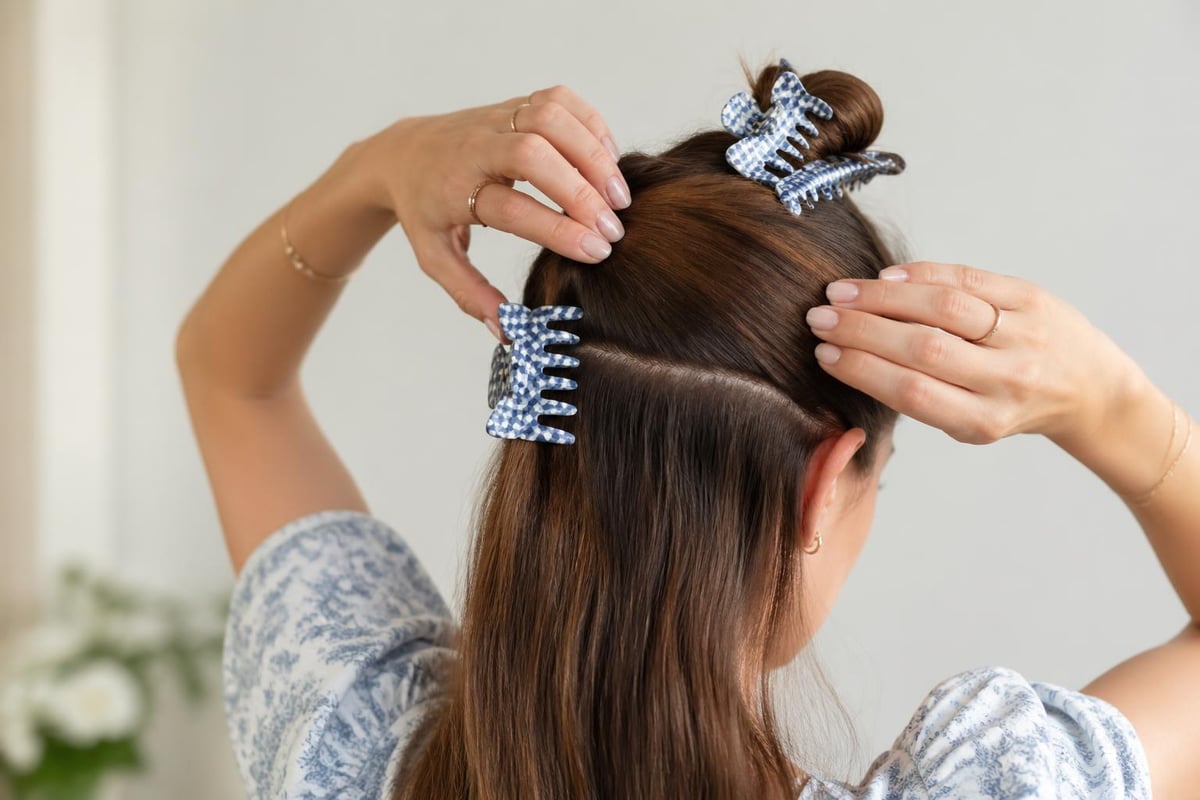Professional gingham hair clip application secure hold styling technique