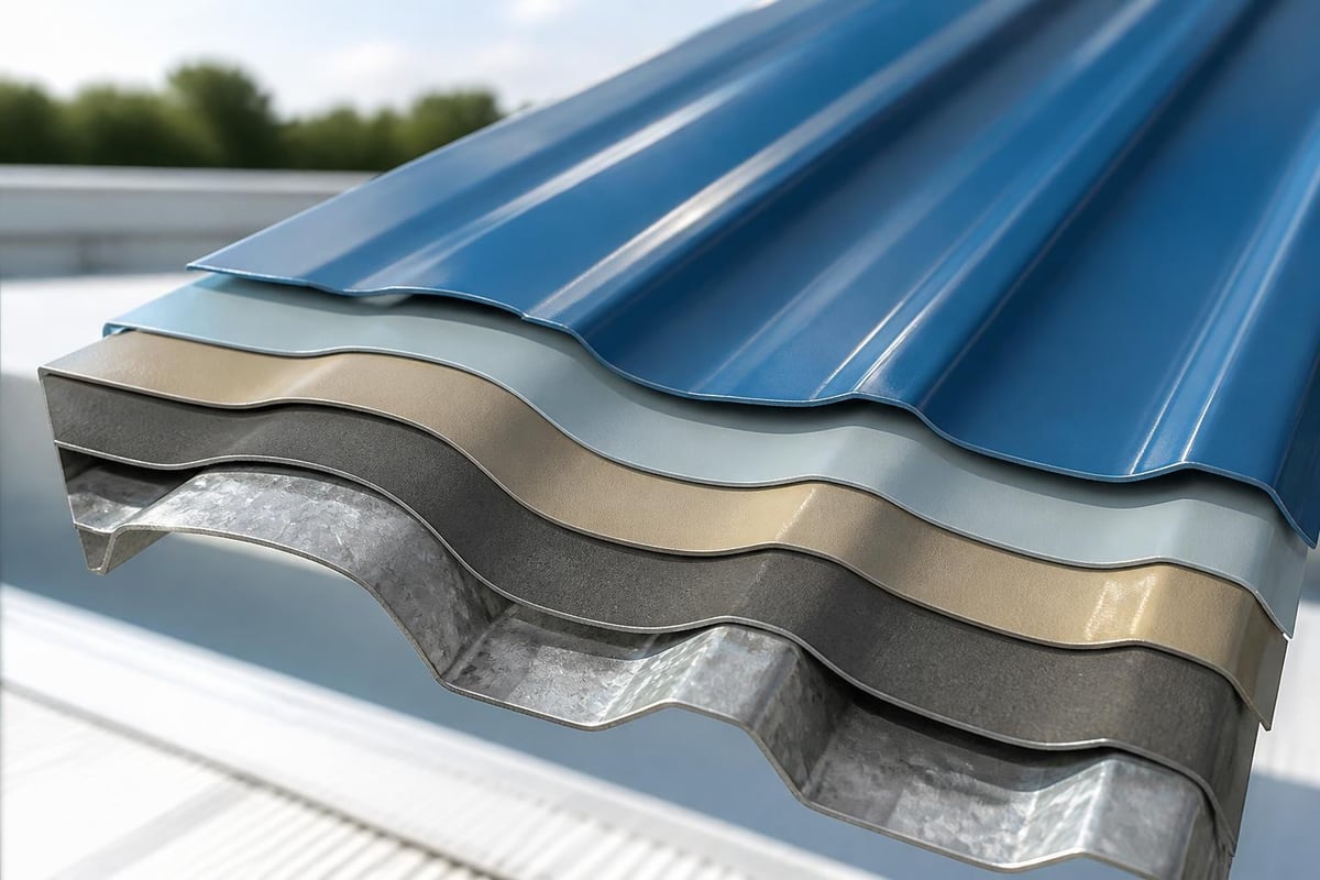 Protective coating layers on roof steel sheet