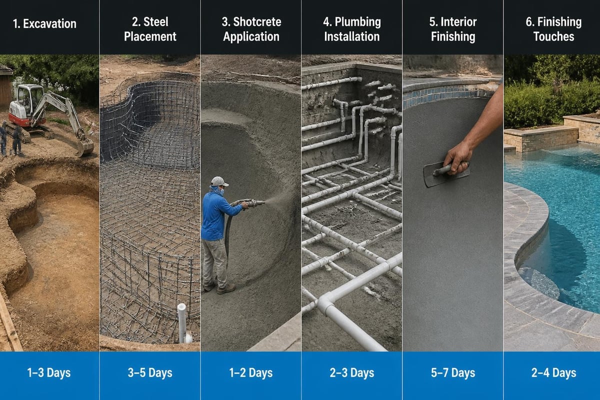 Gunite pool construction phases