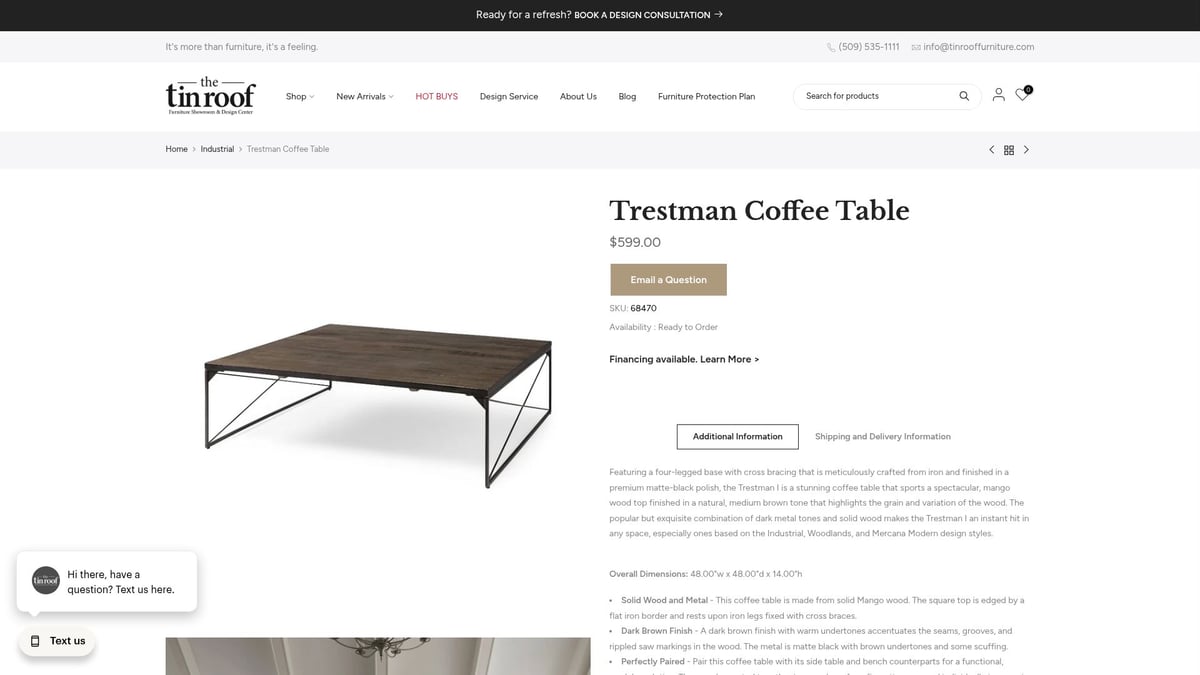 10 Best Industrial Coffee Table Designs for Modern Homes 2025 - Trestman Coffee Table by Mercana – $599.00