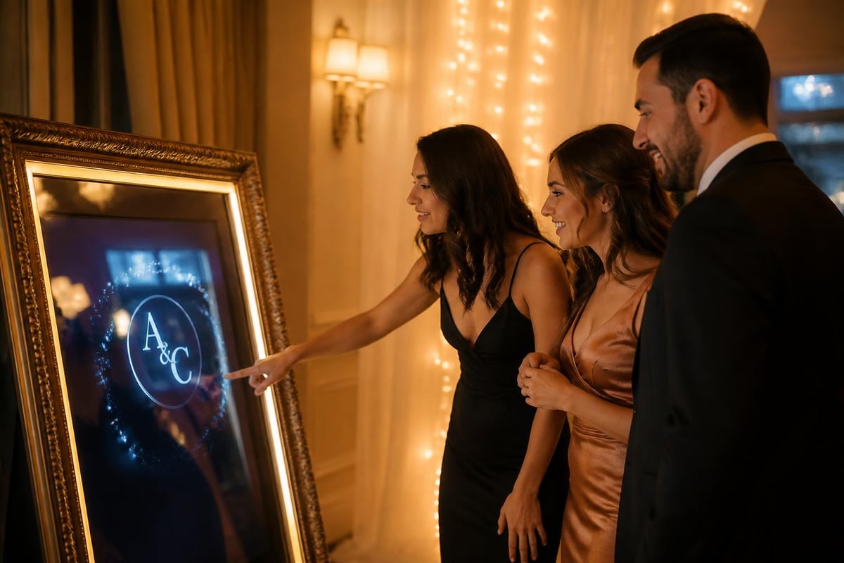 Wedding magic mirror photo booth setup