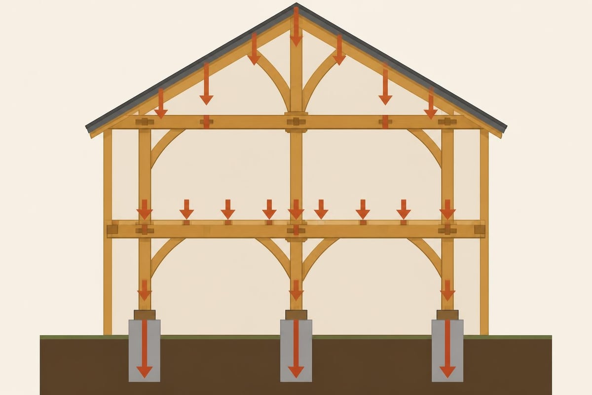 Load distribution in two-story timber frame