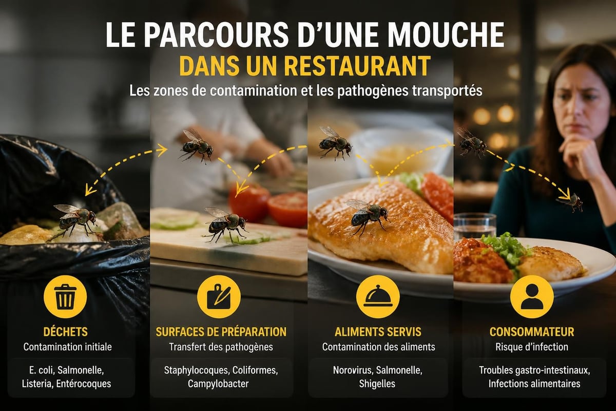Cycle de contamination des mouches