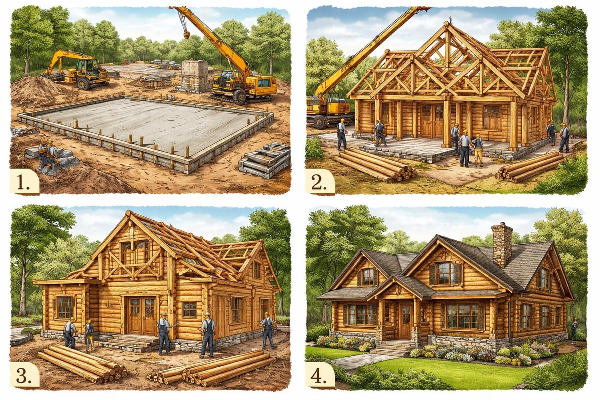 Timber frame construction stages