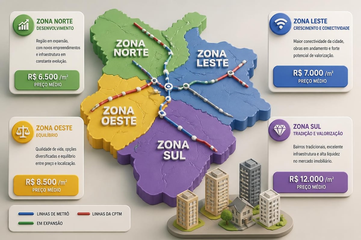 Mapa regiões apartamentos São Paulo